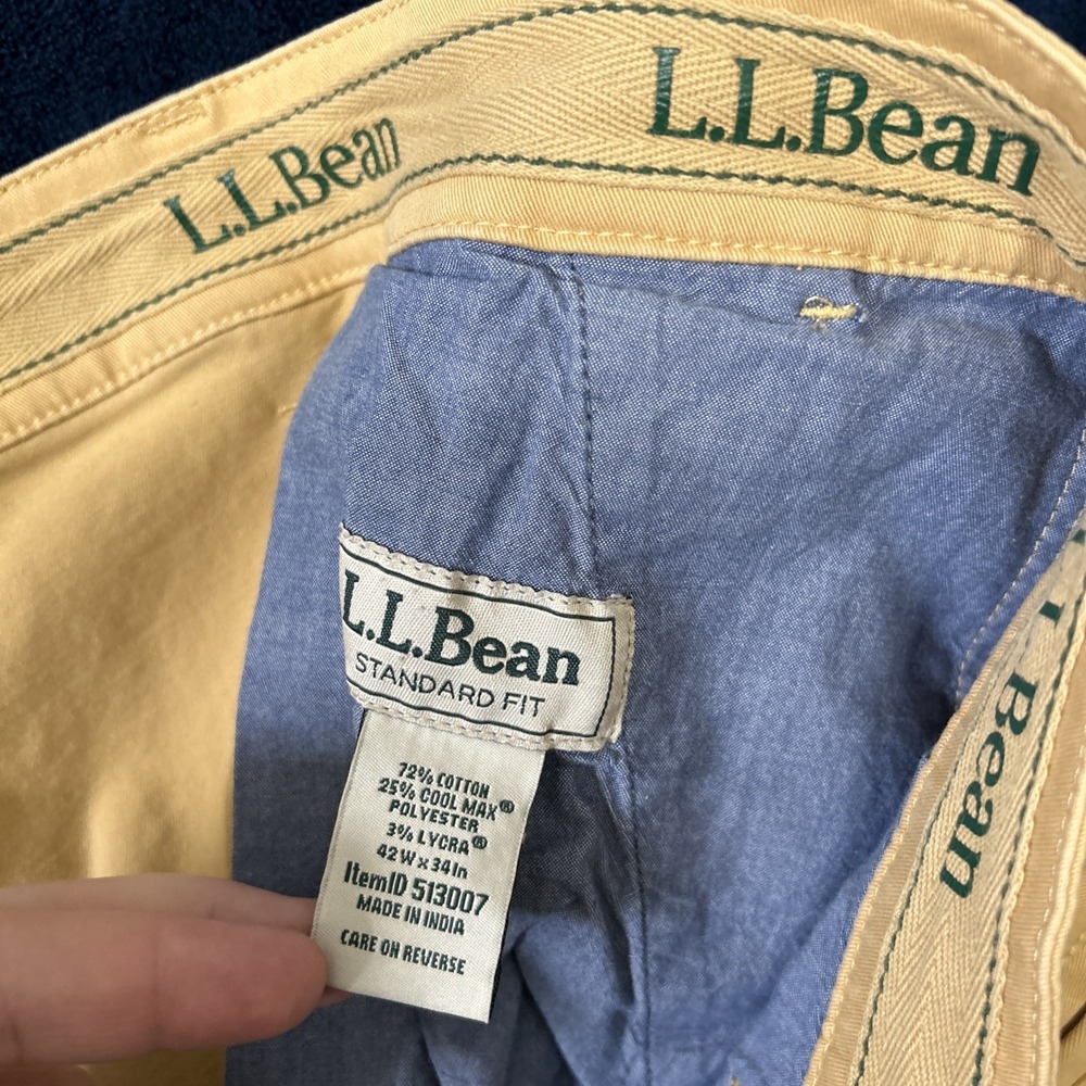 Ll Bean Mens Chino Pants Size 42W X 34 Khaki Standard Fit Straight Leg Lycra - Picture 13 of 15
